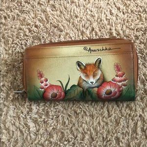 Anuschka leather wallet with fox design